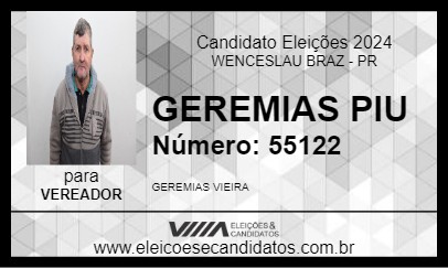 Candidato GEREMIAS PIU 2024 - WENCESLAU BRAZ - Eleições