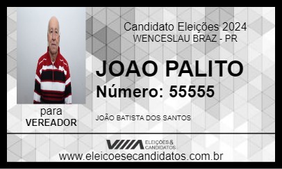 Candidato JOAO PALITO 2024 - WENCESLAU BRAZ - Eleições