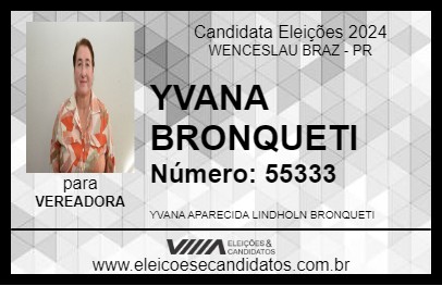 Candidato YVANA BRONQUETI 2024 - WENCESLAU BRAZ - Eleições