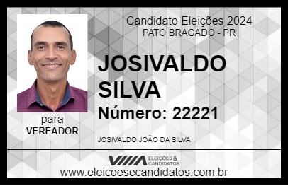 Candidato JOSIVALDO SILVA 2024 - PATO BRAGADO - Eleições