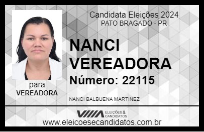 Candidato NANCI VEREADORA 2024 - PATO BRAGADO - Eleições