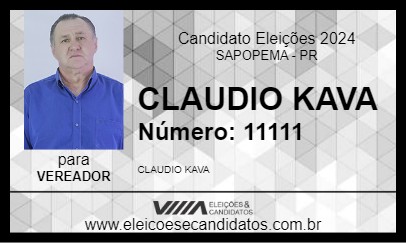 Candidato CLAUDIO KAVA 2024 - SAPOPEMA - Eleições