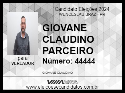 Candidato GIOVANE CLAUDINO PARCEIRO 2024 - WENCESLAU BRAZ - Eleições