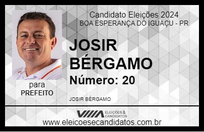 Candidato JOSIR BÉRGAMO 2024 - BOA ESPERANÇA DO IGUAÇU - Eleições