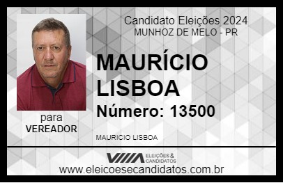 Candidato MAURÍCIO LISBOA 2024 - MUNHOZ DE MELO - Eleições