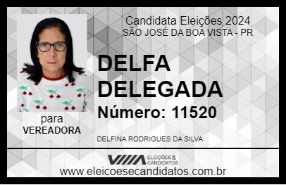 Candidato DELFA DELEGADA 2024 - SÃO JOSÉ DA BOA VISTA - Eleições