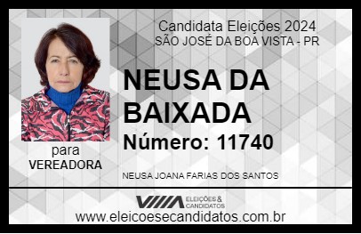 Candidato NEUSA DA BAIXADA 2024 - SÃO JOSÉ DA BOA VISTA - Eleições