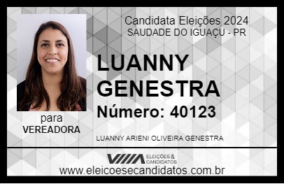 Candidato LUANNY GENESTRA 2024 - SAUDADE DO IGUAÇU - Eleições