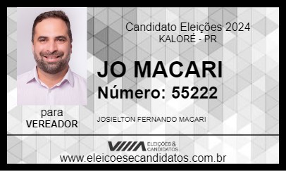 Candidato JO MACARI 2024 - KALORÉ - Eleições