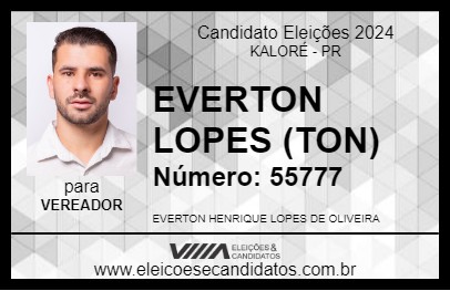 Candidato EVERTON LOPES (TON) 2024 - KALORÉ - Eleições