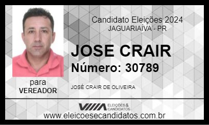 Candidato JOSE CRAIR 2024 - JAGUARIAÍVA - Eleições