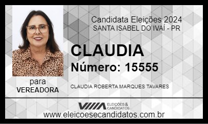 Candidato CLAUDIA 2024 - SANTA ISABEL DO IVAÍ - Eleições