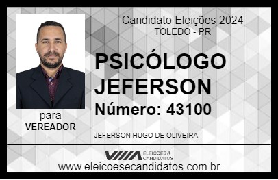 Candidato PSICÓLOGO JEFERSON 2024 - TOLEDO - Eleições