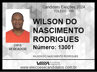 Candidato WILSON DO NASCIMENTO RODRIGUES 2024 - TOLEDO - Eleições