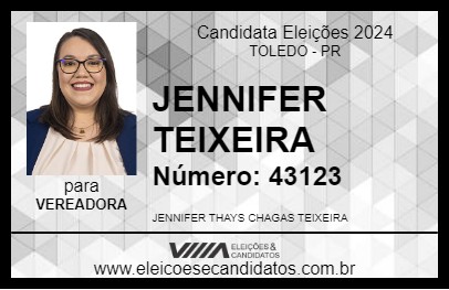 Candidato JENNIFER TEIXEIRA 2024 - TOLEDO - Eleições