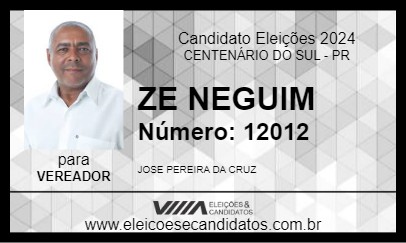 Candidato ZE NEGUINHO 2024 - CENTENÁRIO DO SUL - Eleições