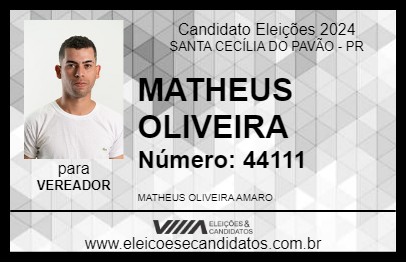 Candidato MATHEUS OLIVEIRA 2024 - SANTA CECÍLIA DO PAVÃO - Eleições