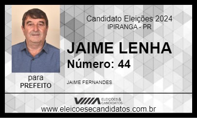 Candidato JAIME LENHA 2024 - IPIRANGA - Eleições