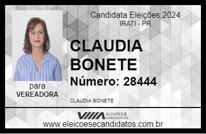 Candidato CLAUDIA BONETE 2024 - IRATI - Eleições