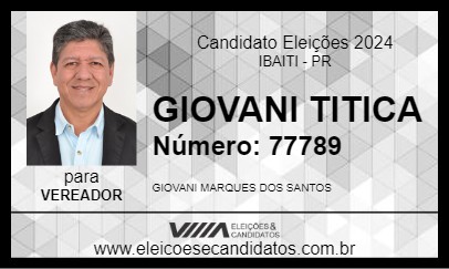 Candidato GIOVANI TITICA 2024 - IBAITI - Eleições