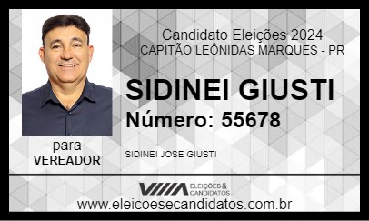 Candidato SIDINEI  GIUSTI 2024 - CAPITÃO LEÔNIDAS MARQUES - Eleições