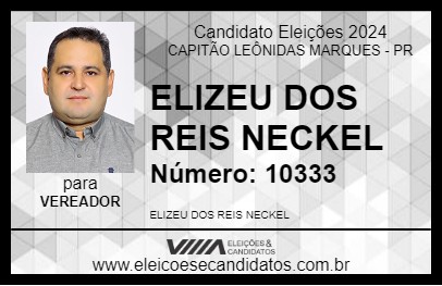 Candidato ELIZEU DOS REIS NECKEL 2024 - CAPITÃO LEÔNIDAS MARQUES - Eleições