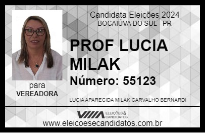 Candidato PROF LUCIA MILAK 2024 - BOCAIÚVA DO SUL - Eleições