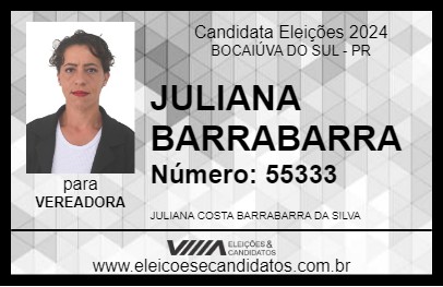 Candidato JULIANA BARRABARRA 2024 - BOCAIÚVA DO SUL - Eleições