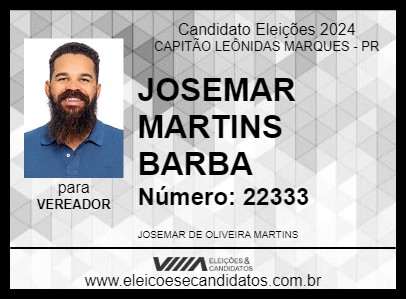 Candidato JOSEMAR  MARTINS BARBA 2024 - CAPITÃO LEÔNIDAS MARQUES - Eleições