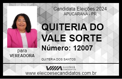 Candidato QUITERIA DO VALE SORTE 2024 - APUCARANA - Eleições