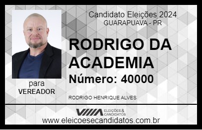 Candidato RODRIGO DA ACADEMIA 2024 - GUARAPUAVA - Eleições