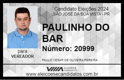 Candidato PAULINHO DO BAR 2024 - SÃO JOSÉ DA BOA VISTA - Eleições