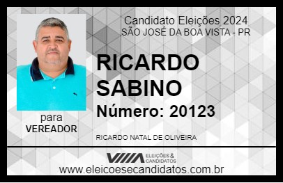 Candidato RICARDO SABINO 2024 - SÃO JOSÉ DA BOA VISTA - Eleições