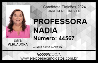 Candidato PROFESSORA NADIA 2024 - JARDIM ALEGRE - Eleições