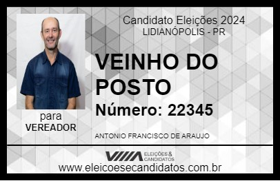 Candidato VEINHO DO POSTO 2024 - LIDIANÓPOLIS - Eleições