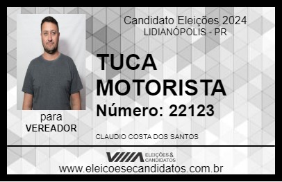 Candidato TUCA MOTORISTA 2024 - LIDIANÓPOLIS - Eleições