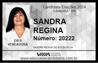 Candidato SANDRA REGINA 2024 - CAMBARÁ - Eleições