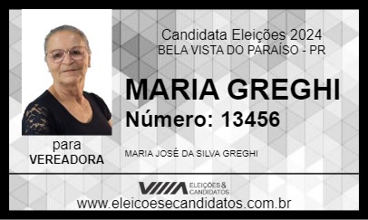 Candidato MARIA GREGHI 2024 - BELA VISTA DO PARAÍSO - Eleições