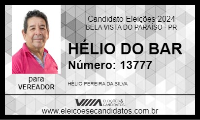 Candidato HÉLIO DO BAR 2024 - BELA VISTA DO PARAÍSO - Eleições