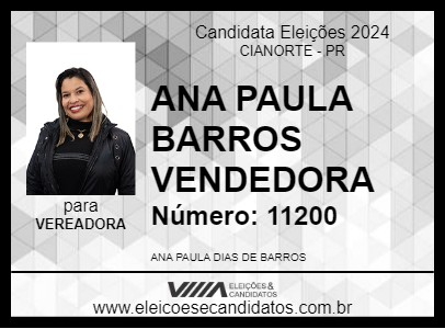 Candidato ANA PAULA BARROS 2024 - CIANORTE - Eleições