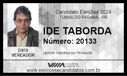 Candidato IDE TABORDA 2024 - TUNAS DO PARANÁ - Eleições