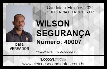 Candidato WILSON SEGURANÇA 2024 - QUERÊNCIA DO NORTE - Eleições