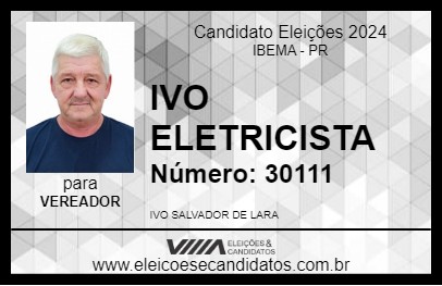 Candidato IVO ELETRICISTA 2024 - IBEMA - Eleições