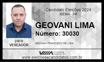 Candidato GEOVANI LIMA 2024 - IBEMA - Eleições