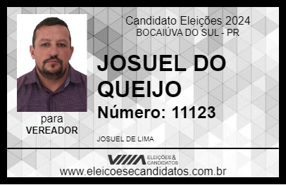 Candidato JOSUEL DO QUEIJO 2024 - BOCAIÚVA DO SUL - Eleições