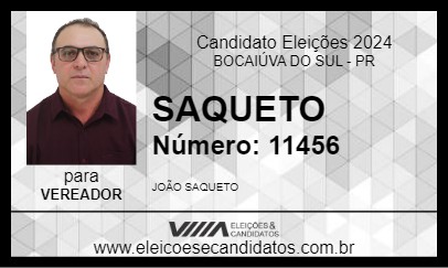 Candidato SAQUETO 2024 - BOCAIÚVA DO SUL - Eleições