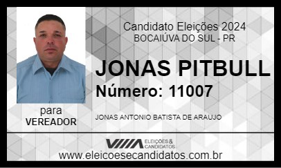 Candidato JONAS PITBULL 2024 - BOCAIÚVA DO SUL - Eleições