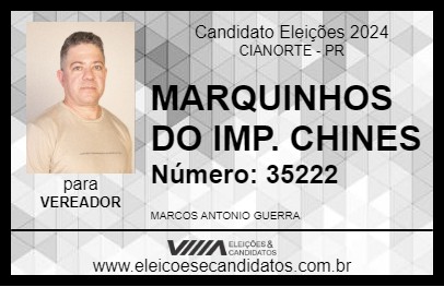 Candidato MARQUINHOS DO IMP. CHINES 2024 - CIANORTE - Eleições