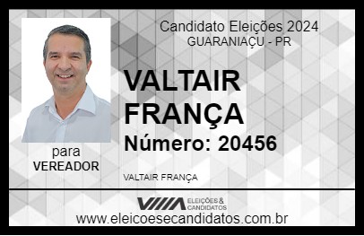 Candidato VALTAIR FRANÇA 2024 - GUARANIAÇU - Eleições