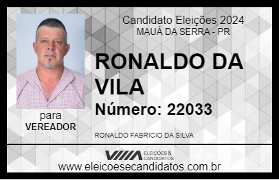 Candidato RONALDO DA VILA 2024 - MAUÁ DA SERRA - Eleições